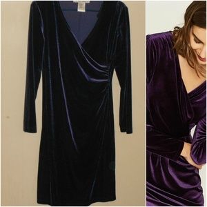 DRESS BARN PURPLE VELVET WRAP FRONT DRESS SZ 6